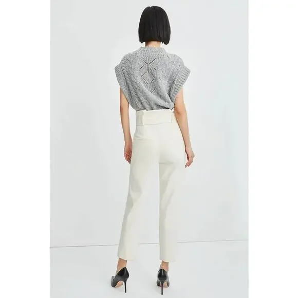 VERONICA BEARD Women's Belted Setti Pants Size 14 Cream Ecru Paperbag Waist NWT